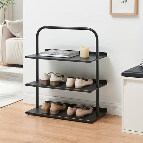[en.casa] Schuhregal schmal Poytya mit 3 Ebenen Metall 73 x 60 x 32 cm Schuhständer für 6 Paare Schuhregal Standregal Flur Wohnzimmer Schwarz von [en.casa]