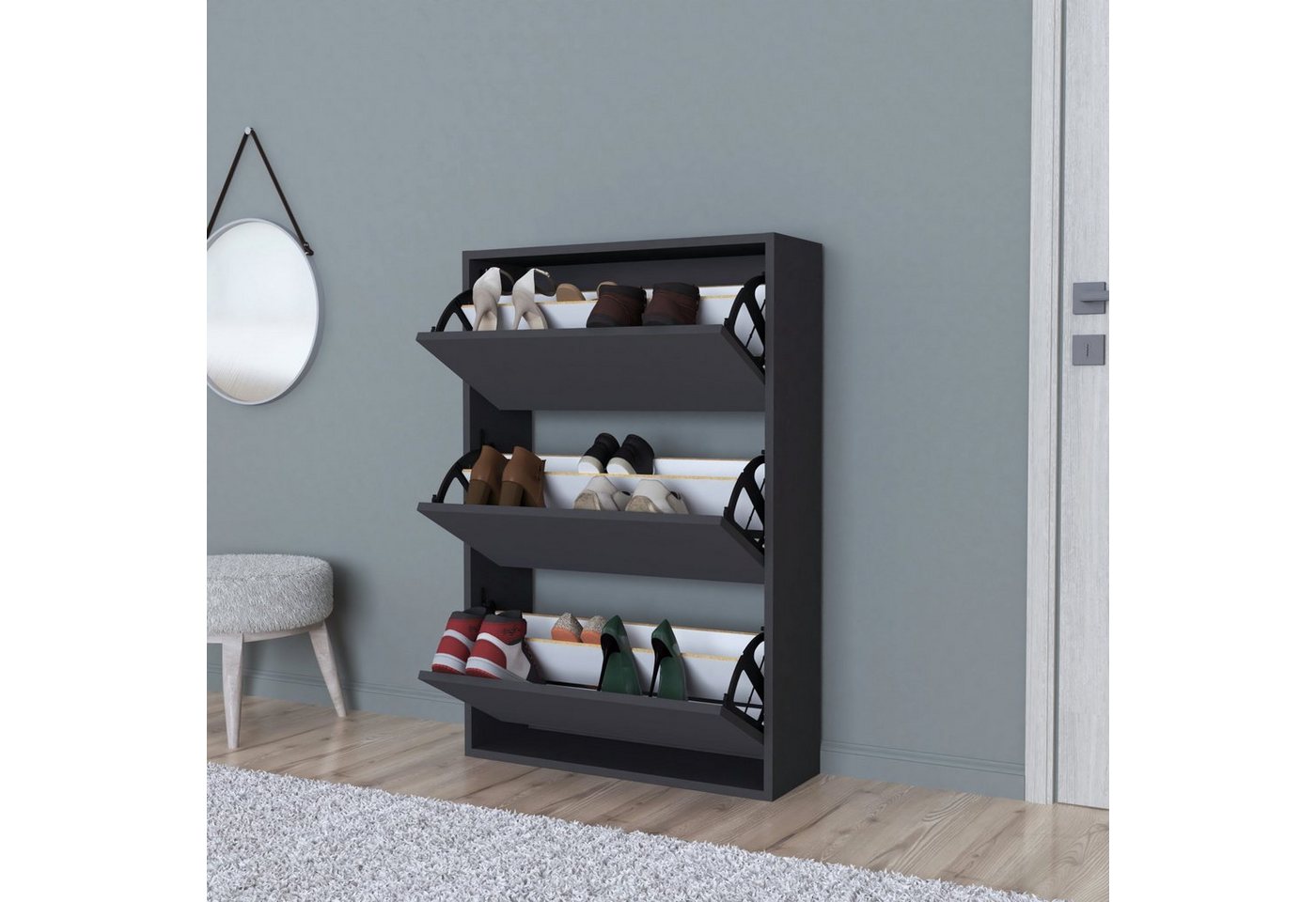 en.casa Schuhschrank »Aurskog« mit Kipptüren 110x73, 5x24cm Anthrazit von en.casa