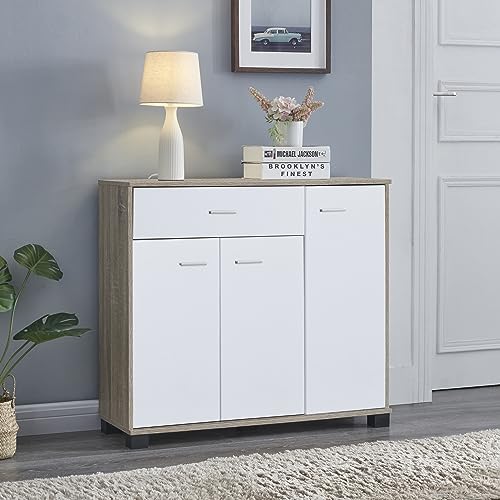 [en.casa] Sideboard Bobeck Flurschrank Mehrzweckschrank Kommode mit Schublade Wonhzimmerschrank für Flur Wohnzimmer Schlafzimmer 72x80x28cm Eiche/Weiß von [en.casa]