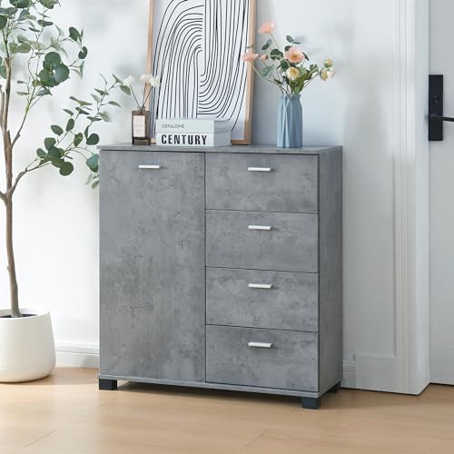 [en.casa] Sideboard Döbritz Flurschrank Mehrzweckschrank Kommode mit 4 Schubladen Wonhzimmerschrank für Flur Wohnzimmer Schlafzimmer 84x80x28cm Betonoptik von [en.casa]