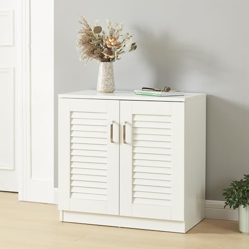 [en.casa] Schuhschrank Løten Flurschrank mit 3 Ablagen Sideboard Schuhregal bis zu 6 Paar Schuhablage Flurgarderobe 63x36x62cm Weiß von [en.casa]