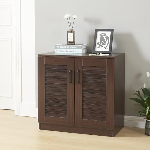 [en.casa] Schuhschrank Løten Flurschrank mit 3 Ablagen Sideboard Schuhregal bis zu 6 Paar Schuhablage Flurgarderobe 63x36x62cm Wenge von [en.casa]