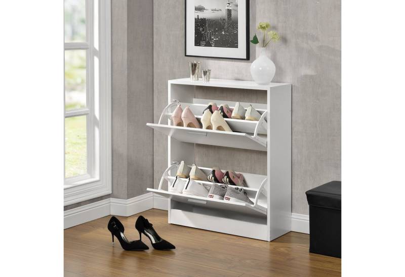 en.casa Schuhschrank »Sykkylven« Schuhkipper mit 2 Klappen 81 x 63 x 24 cm Weiß von en.casa