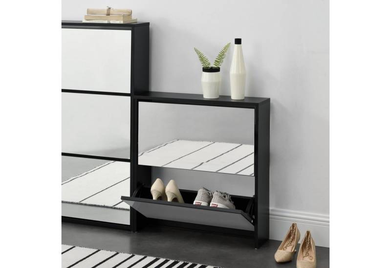 en.casa Schuhschrank »Vogar« mit 2 verspiegelten Türen 67x63x17 cm Schwarz von en.casa