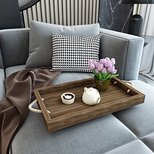 [en.casa] Serviertablett Sydthy Holztablett Naturholz rechteckig Küchentablett mit Seilgriff Servierplatte Teetablett von [en.casa]