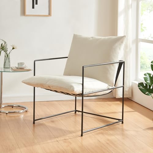 [en.casa] Sessel Utsjoki 90 x 61 x 70 cm Loungesessel Relaxsessel mit Metallgestell Lesesessel Einzelsofa mit Polsterkissen Polstersessel Cocktailsessel Polsterstuhl Schwarz/Beige von [en.casa]