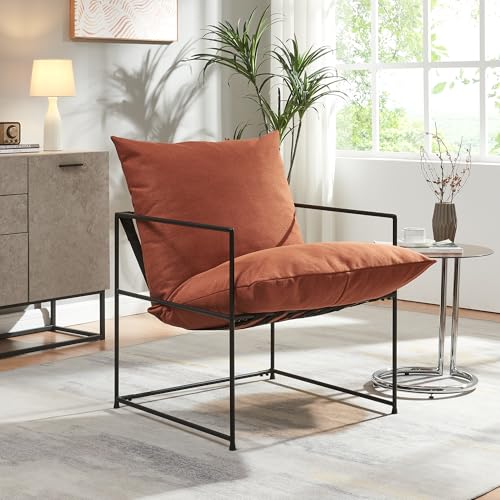 [en.casa] Sessel Utsjoki Loungesessel Relaxsessel mit Metallgestell 90 x 61 x 70 cm Lesesessel Einzelsofa mit Polsterkissen Polstersessel Cocktailsessel Polsterstuhl Schwarz/Orange von [en.casa]