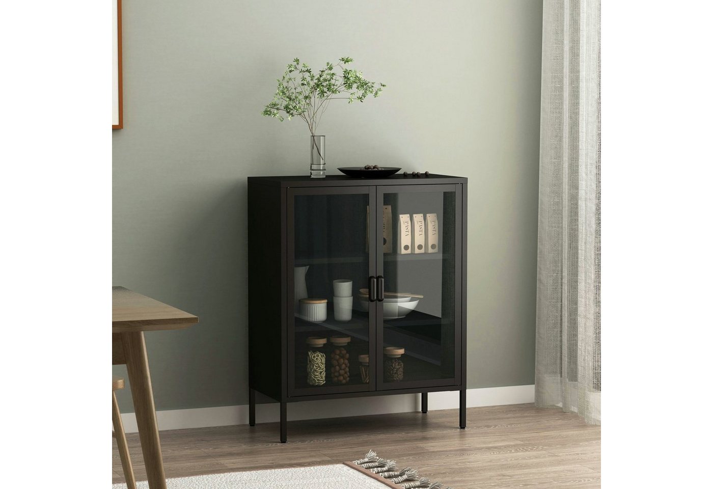 en.casa Sideboard, Fauske 80x40x101,5cm Schwarz, 5cm Schwarz von en.casa