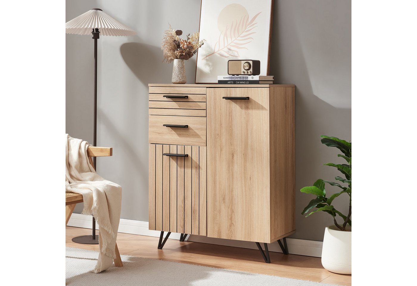 en.casa Sideboard, »Noppen« mit 2 Türen und 2 Schubladen 100x80x38cm Eicheoptik en.casa Sideboard, »Noppen« mit 2 Türen und 2 Schubladen 100x80x38cm Eicheoptik von en.casa