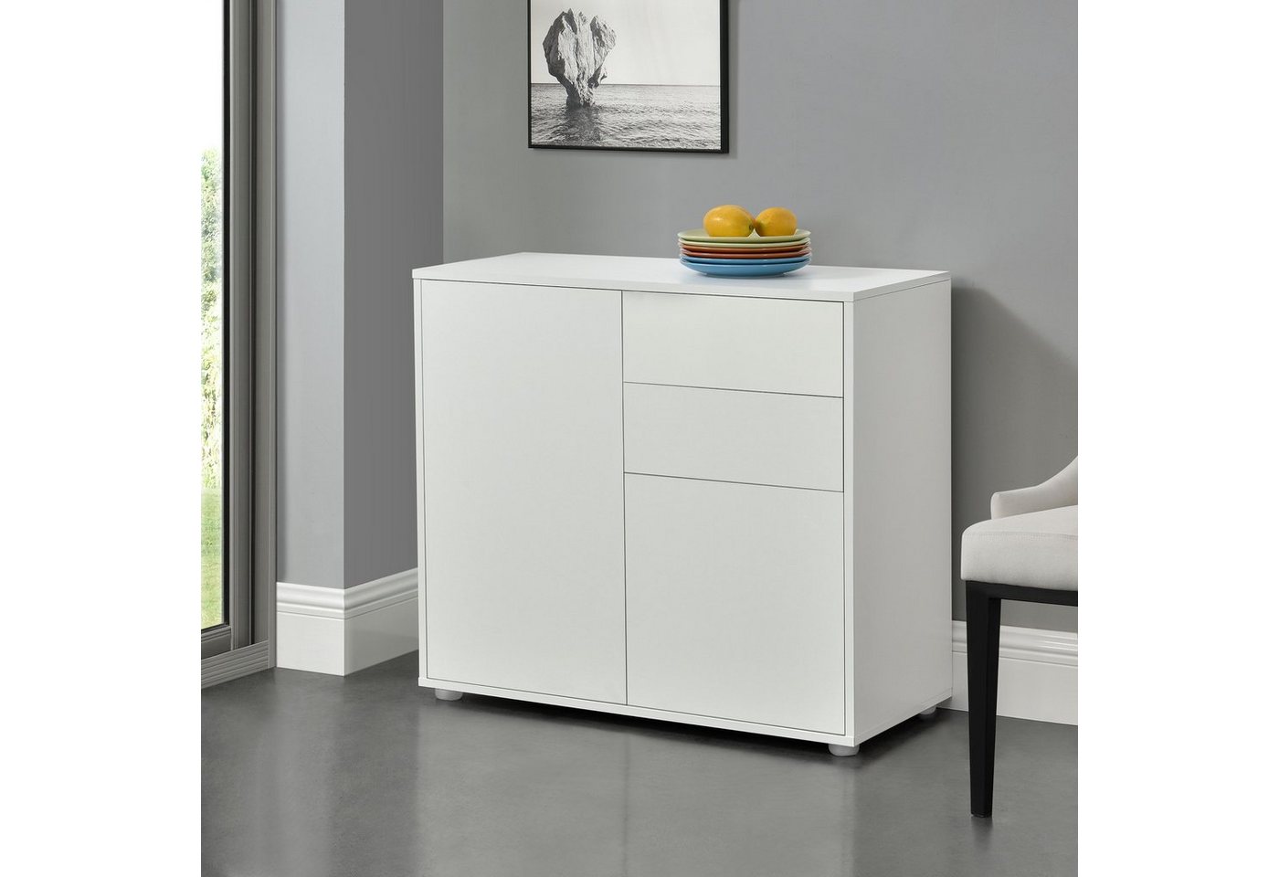 en.casa Sideboard, »Paarl« Kommode Schubladenschrank mit 2 Türen weiß matt von en.casa