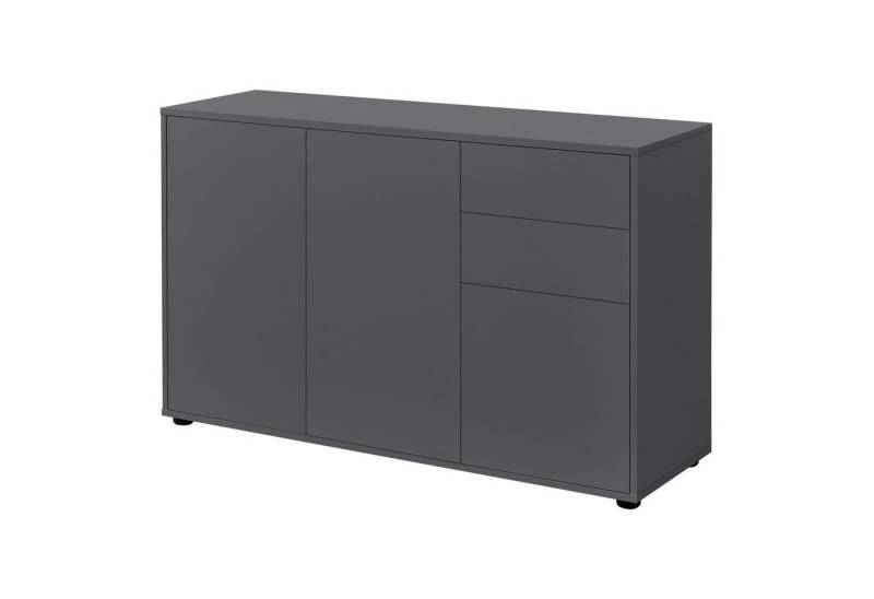 en.casa Sideboard, »Paarl« Kommode Schubladenschrank mit 3 Türen dunkelgrau matt von en.casa