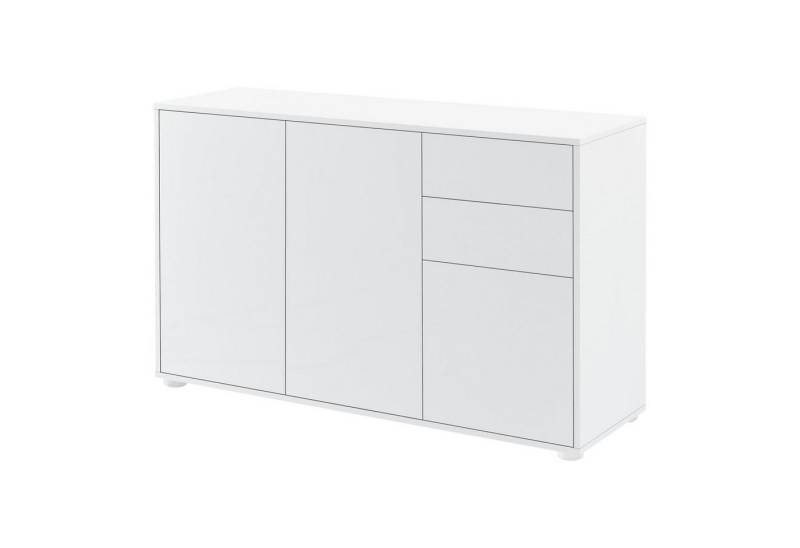 en.casa Sideboard, »Paarl« Kommode Schubladenschrank mit 3 Türen weiß hochglanz von en.casa