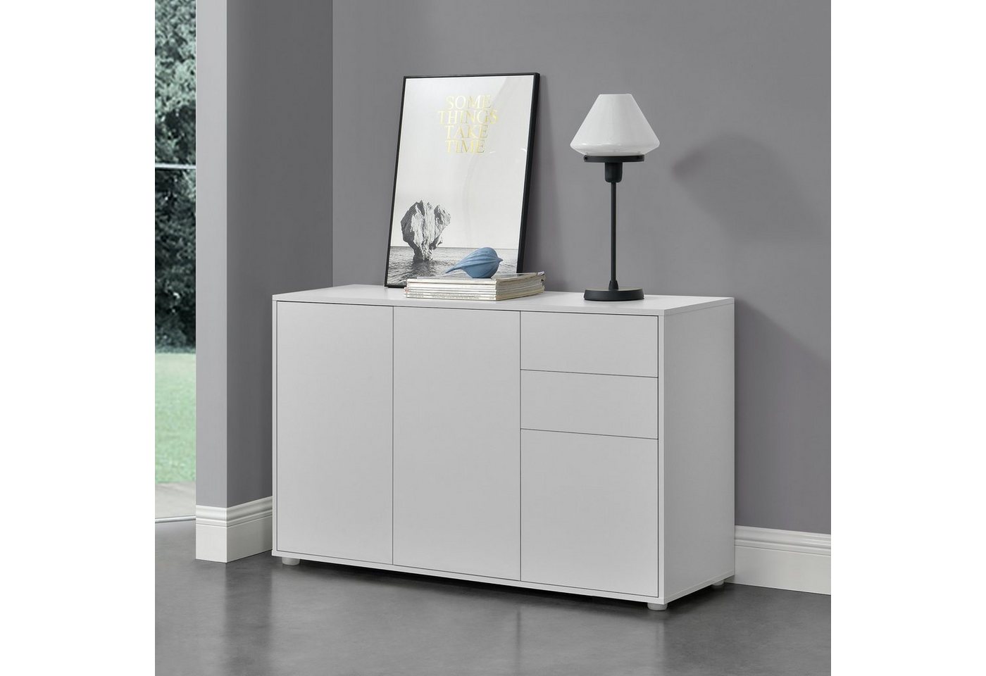 en.casa Sideboard, »Paarl« Kommode Schubladenschrank mit 3 Türen weiß matt von en.casa