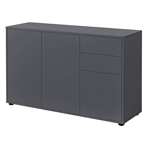 [en.casa] Sideboard Paarl Kommode 74 x 117 x 36 cm mit 2 Schubladen und 3 Schranktüren Spanplatte Dunkelgrau matt von [en.casa]