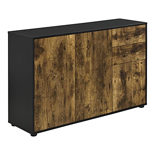 [en.casa] Sideboard Kommode 74 x 117 x 36 cm mit 2 Schubladen und 3 Schranktüren Spanplatte Schwarz/Eiche dunkel von [en.casa]