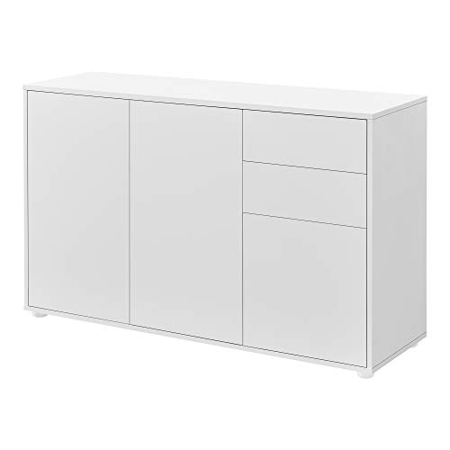 [en.casa] Sideboard Kommode 74 x 117 x 36 cm mit 2 Schubladen und 3 Schranktüren Spanplatte Weiß matt von [en.casa]