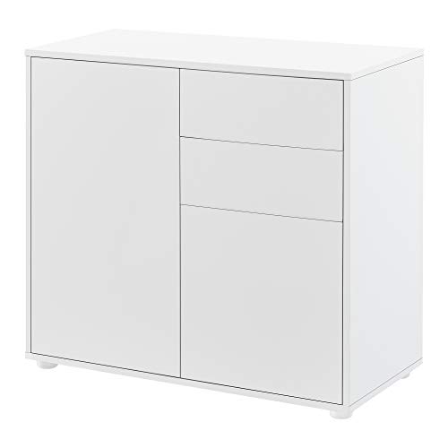 [en.casa] Sideboard Paarl Kommode mit 2-2 Schubladen und Schranktüren Beistellschrank 74x79x36 cm Weiß Matt von [en.casa]