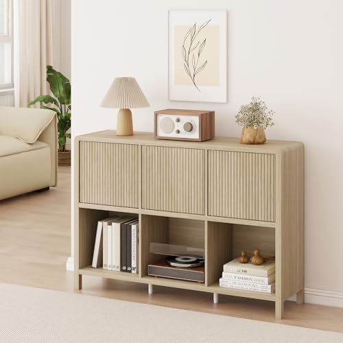 [en.casa] Sideboard Lukkodso Wohnzimmerschrank mit 3 Türen Push-to-Open Kommode mit 6 Fächern 77 x 110 x 30 cm Eicheoptik von [en.casa]