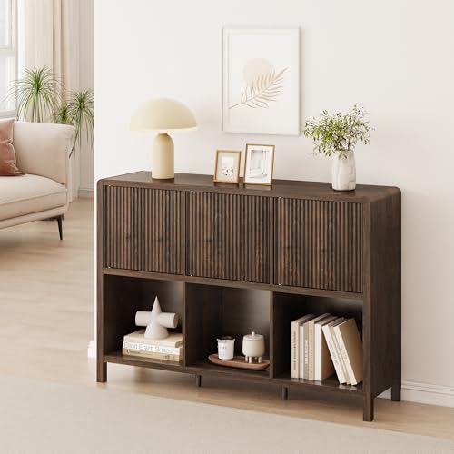 [en.casa] Sideboard Lukkodso Wohnzimmerschrank mit 3 Türen Push-to-Open Kommode mit 6 Fächern 77 x 110 x 30 cm Walnussoptik von [en.casa]