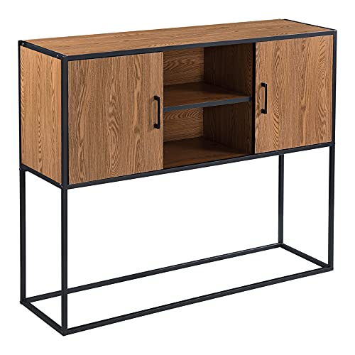 [en.casa] Sideboard Motala Kommode Aufbewahrungsschrank mit Ablagefächern für Flur, Wohnzimmer, Esszimmer, Küche 90 x 109 x 30 cm Dunkler Holzton/Schwarz von [en.casa]