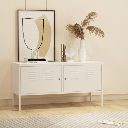 [en.casa] Sideboard Pyhtää Metallschrank Büroschrank 118x40x60cm Wohnzimmerschrank Aktenschrank Weiß abschließbar von [en.casa]