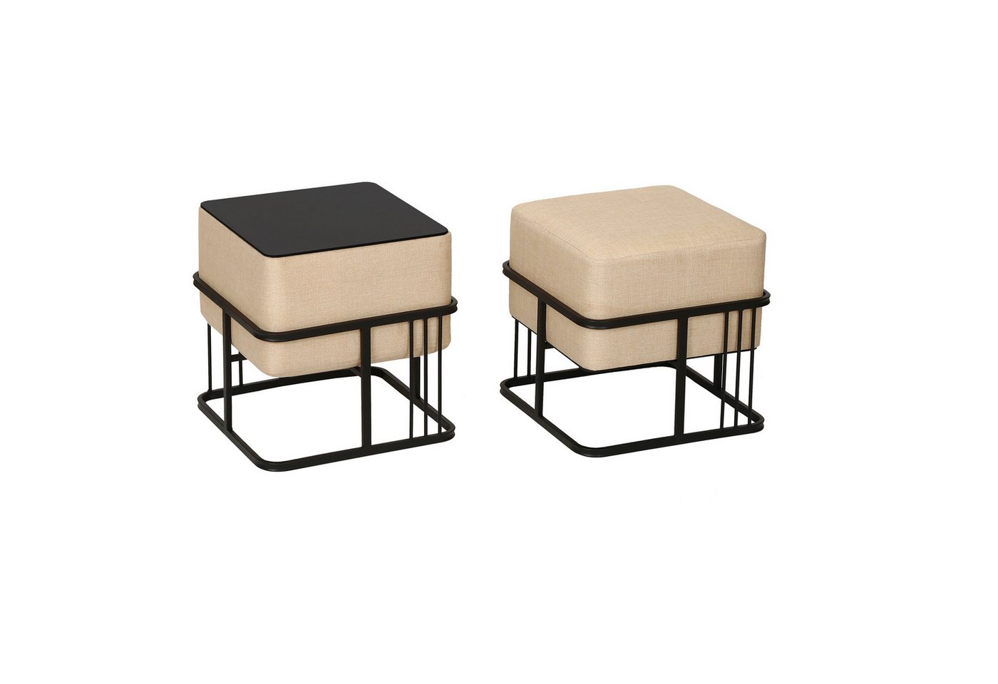 en.casa Sitzhocker (2er Set), »Tas« mit Tischfunktion gepolstert quadratisch Beige von en.casa