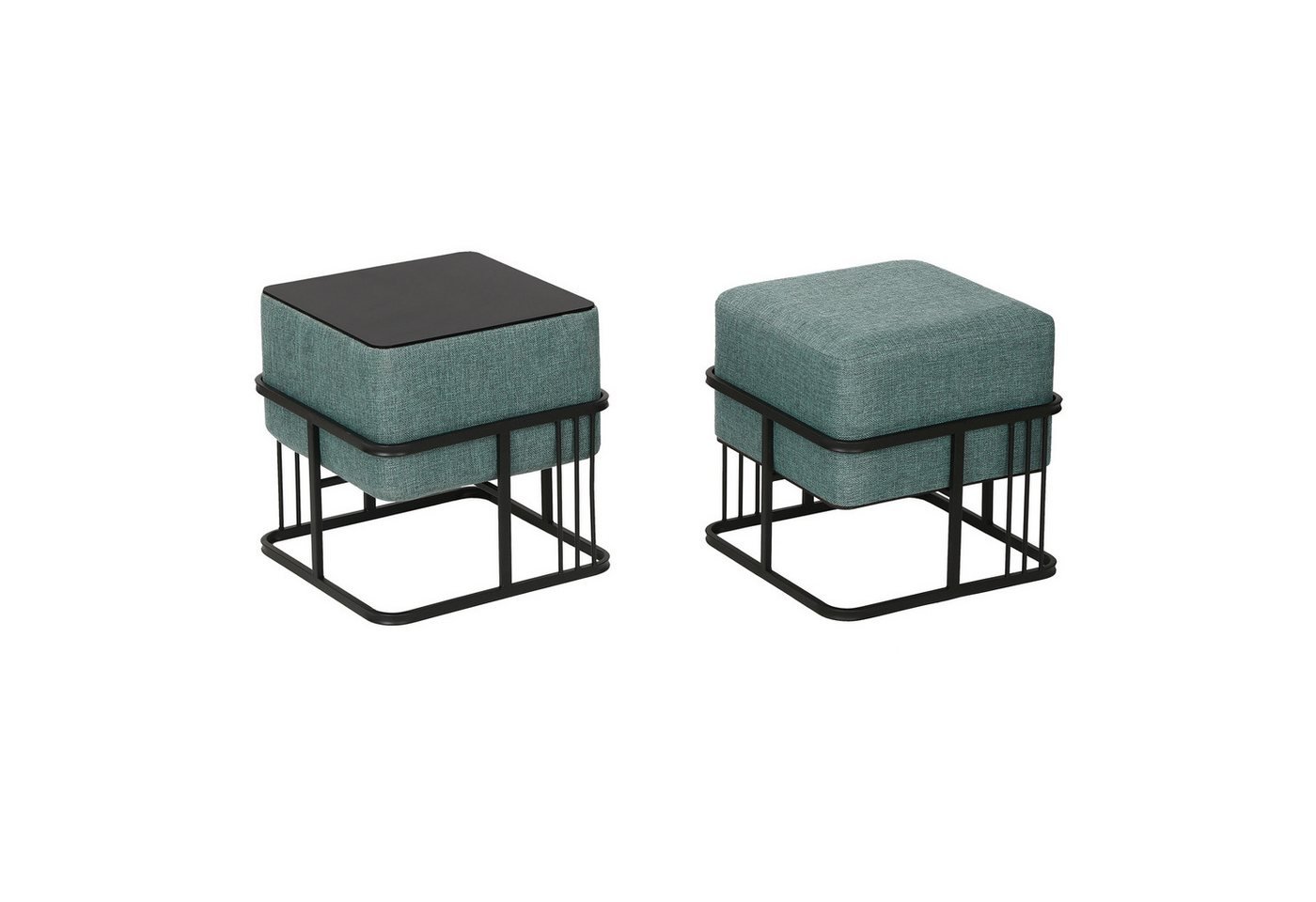 en.casa Sitzhocker (2er Set), »Tas« mit Tischfunktion gepolstert quadratisch Grün von en.casa