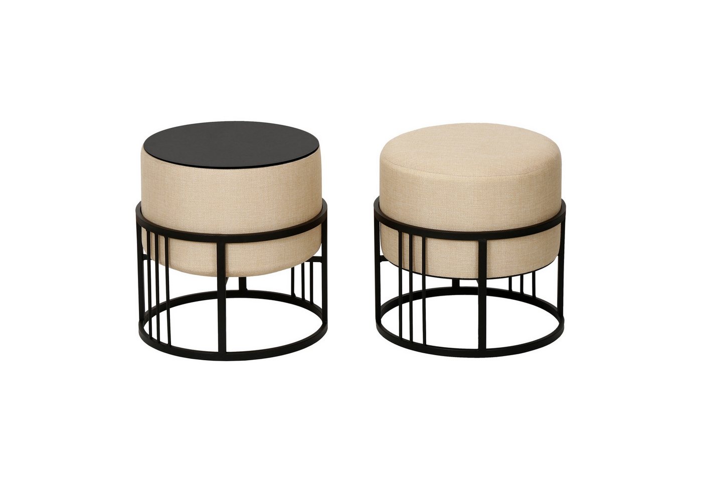 en.casa Sitzhocker (2er Set), »Tas« mit Tischfunktion gepolstert rund Beige von en.casa