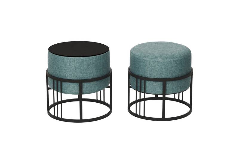 en.casa Sitzhocker (2er Set), »Tas« mit Tischfunktion gepolstert rund Grün von en.casa