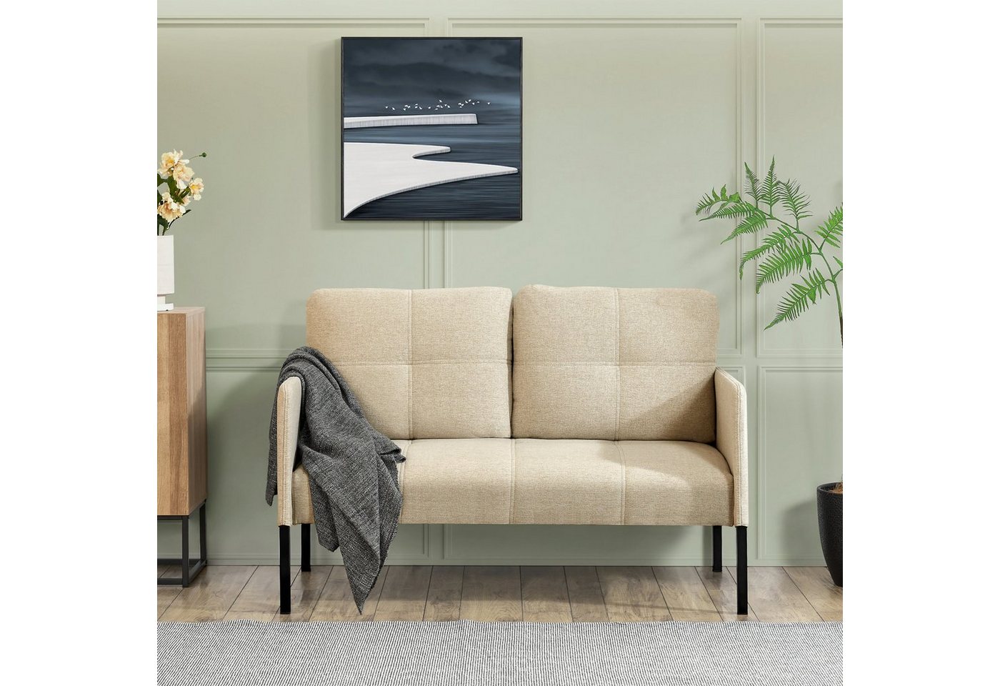 en.casa Sofa, »Reichling« 2-Sitzer Polstercouch Beige von en.casa