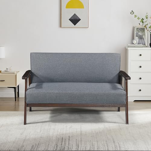 [en.casa] Sofa 2-Sitzer Kinda Sitzbank gepolstert 121 x 69 x 75 cm Sitzsofa mit Rückenlehne und Armlehnen Couch max. 320 kg Holzbeine Grau von [en.casa]