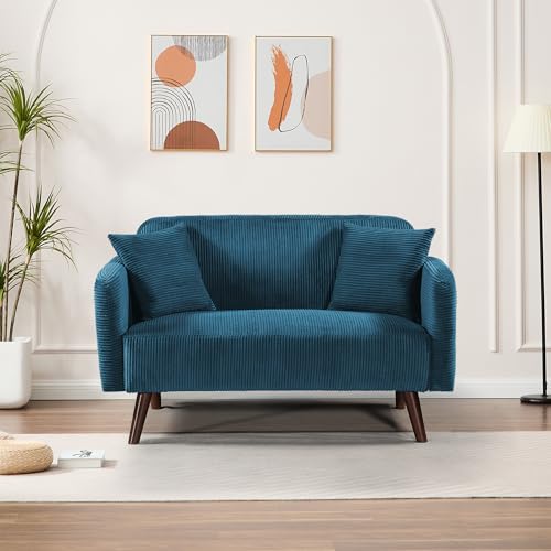 [en.casa] Sofa 2-Sitzer Midt Couch mit Rückenlehne und Armlehnen 132 x 70 x 81 cm mit Holzfüßen max. 320 kg Polstersofa mit 2 Kissen Wohnzimmer Cord Blau von [en.casa]