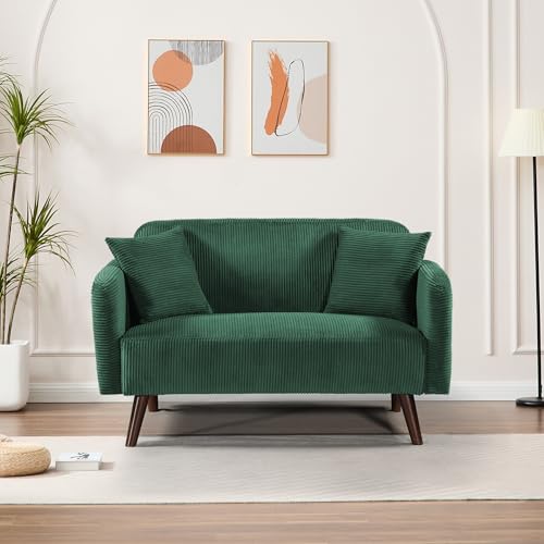 [en.casa] Sofa 2-Sitzer Midt Couch mit Rückenlehne und Armlehnen 132 x 70 x 81 cm mit Holzfüßen max. 320 kg Polstersofa mit 2 Kissen Wohnzimmer Cord Grün von [en.casa]