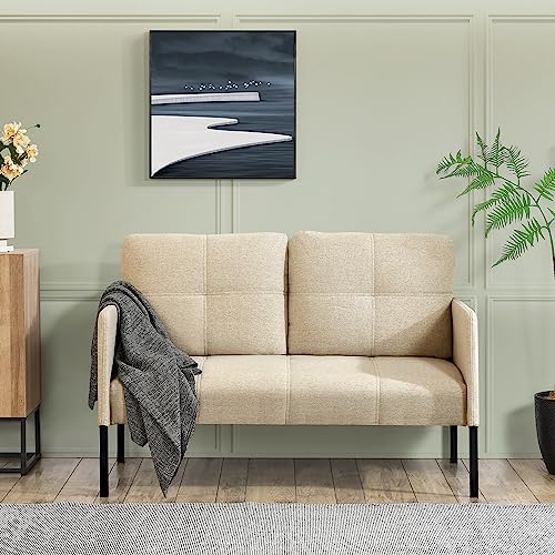 [en.casa] Sofa Reichling 2-Sitzer Couch mit Metallbeinen Doppelsofa Sitzmöbel Polstersofa mit 2 Kissen für Wohnzimmer Schlafzimmer Beige 77x119x69cm von [en.casa]
