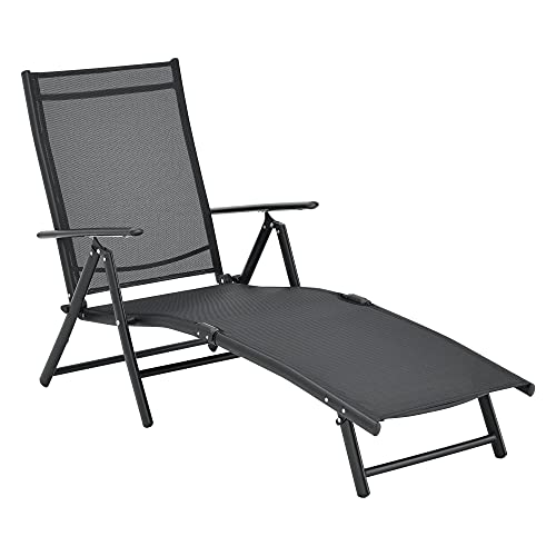 [en.casa] Sonnenliege Alborea mit Armlehnen Strandliege mit Verstellbarer Rückenlehne Gartenliege Liegestuhl zusammenklappbar bis 120 kg Aluminiumrahmen Schwarz von [en.casa]