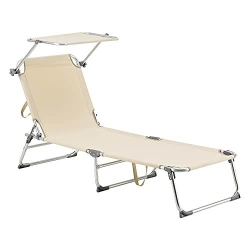 [en.casa] Sonnenliege Legorreta Gartenliege mit Sonnendach Strandliege Liege Transportliege Verstellbar Zusammenklappbar Alugestell Beige von [en.casa]