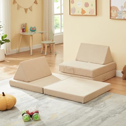 [en.casa] Spielsofa für Kinder Norhulta Kindersofa mit Schlaffunktion Schaumstoff Bausteine 5er Set Kindercouch ab 1 Jahr Modulares Sofa 120 x 66 x 46 cm Cord Beige von [en.casa]
