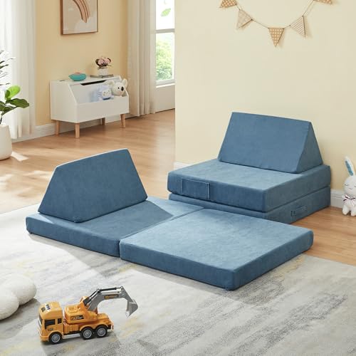 [en.casa] Spielsofa für Kinder Norhulta Kindersofa mit Schlaffunktion Schaumstoff Bausteine 5er Set Kindercouch ab 1 Jahr Modulares Sofa 120 x 66 x 46 cm Cord Blau von [en.casa]