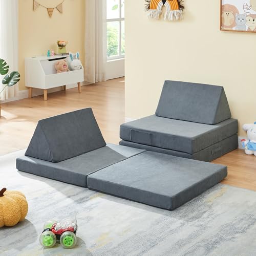 [en.casa] Spielsofa für Kinder Norhulta Kindersofa mit Schlaffunktion Schaumstoff Bausteine 5er Set Kindercouch ab 1 Jahr Modulares Sofa 120 x 66 x 46 cm Cord Grau von [en.casa]
