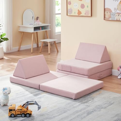 [en.casa] Spielsofa für Kinder Norhulta Kindersofa mit Schlaffunktion Schaumstoff Bausteine 5er Set Kindercouch ab 1 Jahr Modulares Sofa 120 x 66 x 46 cm Cord Rosa von [en.casa]