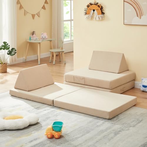 [en.casa] Spielsofa für Kinder Norhulta Kindersofa mit Schlaffunktion Schaumstoff Bausteine 5er Set Kindercouch ab 1 Jahr Modulares Sofa 150 x 66 x 46 cm Cord Beige von [en.casa]