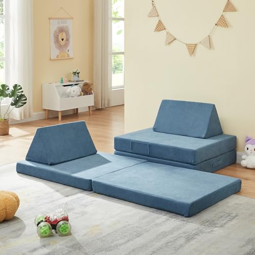 [en.casa] Spielsofa für Kinder Norhulta Kindersofa mit Schlaffunktion Schaumstoff Bausteine 5er Set Kindercouch ab 1 Jahr Modulares Sofa 150 x 66 x 46 cm Cord Blau von [en.casa]