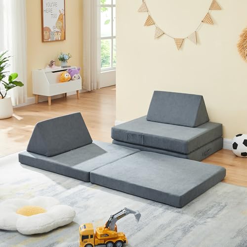 [en.casa] Spielsofa für Kinder Norhulta Kindersofa mit Schlaffunktion Schaumstoff Bausteine 5er Set Kindercouch ab 1 Jahr Modulares Sofa 150 x 66 x 46 cm Cord Grau von [en.casa]