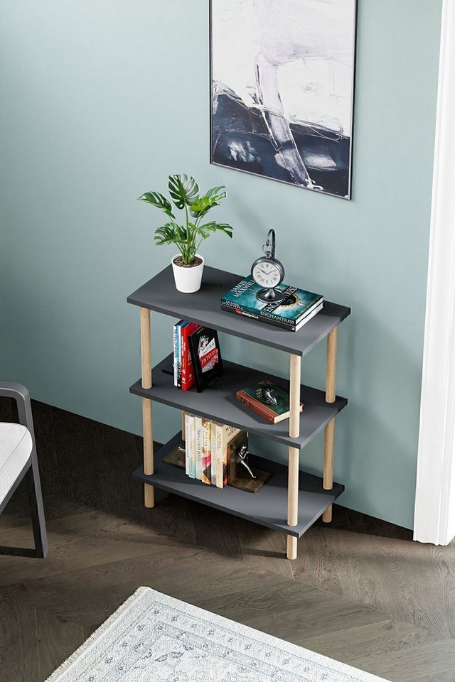 en.casa Standregal, 3-Böden Regal als Beistelltisch 45 x 30 cm Spanplatte Grau 89866658 von en.casa