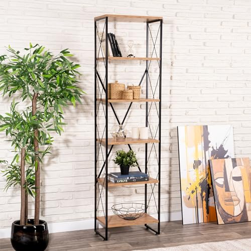 [en.casa] Standregal Åre Mehrzweckregal Hochregal mit 5 Ebenen Bücherregal Metallregal Küchenregal Schuhregal freistehend 180x50x30cm Schwarz/Holzoptik von [en.casa]