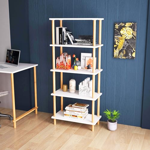 [en.casa] Standregal Hirvensalmi Bücherregal mit 4 Ablagen Wohnzimmerregal stehend mit Holzgestell Mehrzweckregal 137 x 60 x 29 cm Weiß von [en.casa]