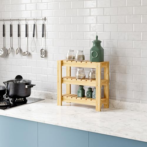 [en.casa] Standregal Multia Multifunktionales Regal mit 3 Ebenen Küchenregal Holzregal Naturfarben Wohnzimmerregal Badregal 40 x 43 x 15 cm von [en.casa]