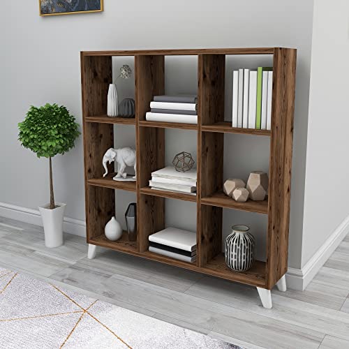 [en.casa] Standregal Svedala offenes Bücherregal 88 x 88 x 20 cm mit 9 Fächern Aufbewahrungsregal Raumteiler für Wohnzimmer Schlafzimmer Arbeitszimmer Organizer Eiche, antik von [en.casa]