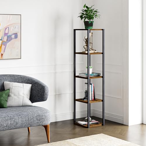 [en.casa] Standregal Uusikaupunki Bücherregal schmal mit 5 Ablagen Küchenregal 30 x 30 x 150 cm Standregal Wohnzimmerregal Walnuss-Optik/Schwarz von [en.casa]