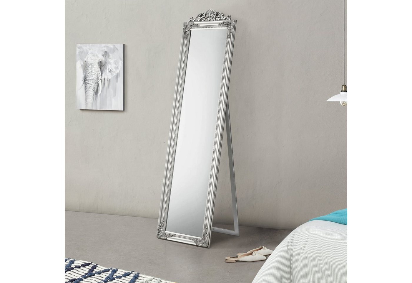 en.casa Standspiegel, »Arezzo« Ganzkörperspiegel kippbar 160 x 40 cm Silberfarben von en.casa